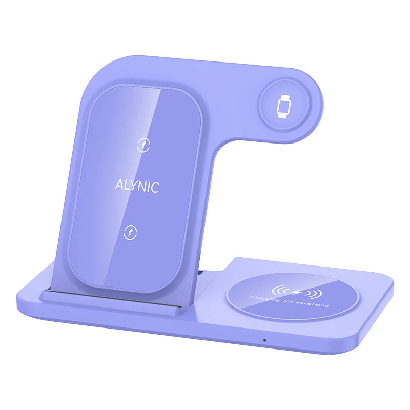 30W 3 in 1 LED Fast Wireless Charger Stand Foldable Charging Station for Iphone 15 14 13 12 11 Apple Watch 9 8 7 6 5 Airpods Pro