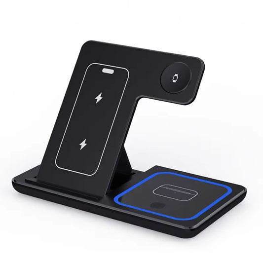 30W 3 in 1 LED Fast Wireless Charger Stand Foldable Charging Station for Iphone 15 14 13 12 11 Apple Watch 9 8 7 6 5 Airpods Pro