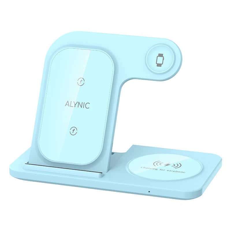 30W 3 in 1 LED Fast Wireless Charger Stand Foldable Charging Station for Iphone 15 14 13 12 11 Apple Watch 9 8 7 6 5 Airpods Pro