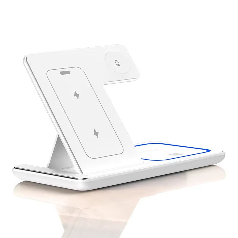 30W 3 in 1 LED Fast Wireless Charger Stand Foldable Charging Station for Iphone 15 14 13 12 11 Apple Watch 9 8 7 6 5 Airpods Pro
